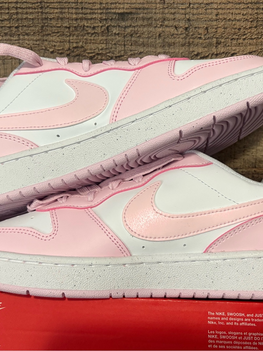 Nike White and Light Pink Low-Top Court Sneakers